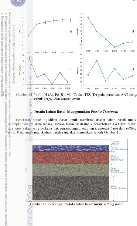 Gambar 14 Profil pH (A), Fe (B), Mn (C) dan TSS (D) pada perlakuan AAT dengan 