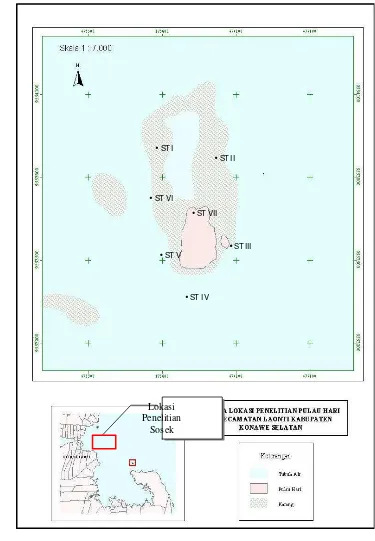 Gambar 2  Peta lokasi penelitian perairan Pulau Hari Kecamatan Laonti Kabupaten Konawe Selatan  Prov