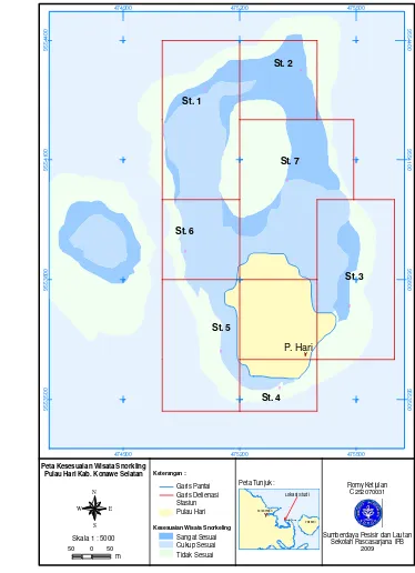 Gambar 6  Peta kesesuaian wisata snorkling perairan Pulau Hari 