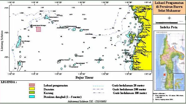 Gambar 3  Peta lokasi pengamatan di perairan Barru Selat Makassar 