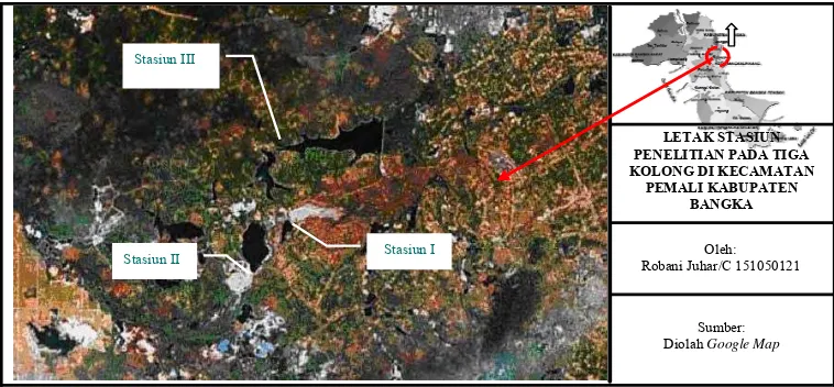 Gambar 5  Peta lokasi penelitian di Kabupaten Bangka (diolah dari Google map) 
