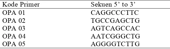 Tabel 2  Primer-primer yang digunakan dalam RAPD-PCR 