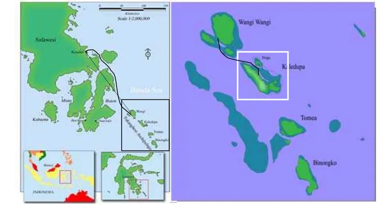 Gambar 3 Lokasi penelitian di Gugus Pulau Kaledupa Kabupaten Wakatobi, Propinsi Sulawesi Tenggara