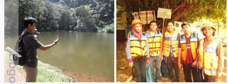Gambar 12  Kegiatan observasi lapang riparian Sungai Ciliwung (kiri) dan 