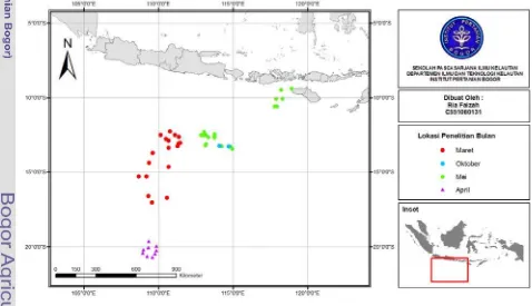 Gambar 8. Posisi geografis pengambilan sample ikan bigeye tuna (T. obesus                       Samudera Hindia ) di   