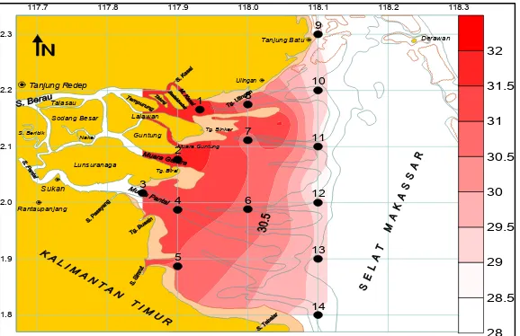 Gambar 4  Sebaran suhu di perairan Berau 