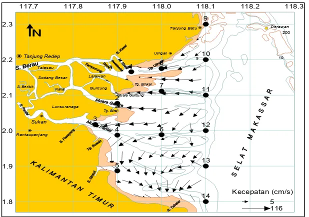 Gambar 7  Sebaran arus di perairan Berau 