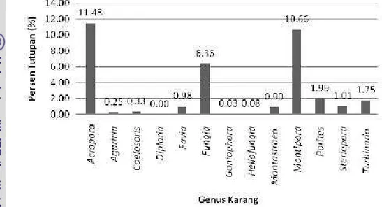 Gambar 11 Distribusi persentase rata-rata tutupan genus karang di Pulau Belanda 