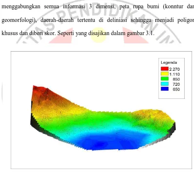 Gambar 3.1 Tampilan 3D Kecamatan Banjaran (Dilihat dari Utara-Selatan) 