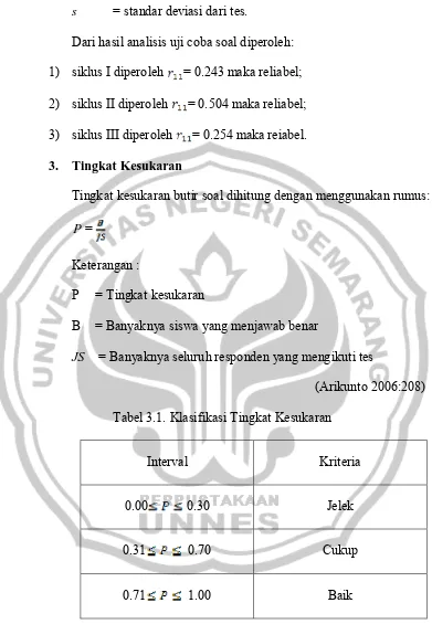 Tabel 3.1. Klasifikasi Tingkat Kesukaran 