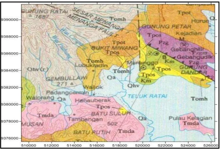 Gambar 2. Peta geologi daerah penelitian (Mangga dkk, 1993).