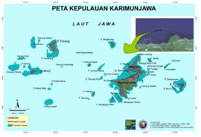 Gambar 9. Orientasi wilayah studi (Sumber : WCS Marine Program Indonesia (2004), inzet : Google Earth (2006)) 