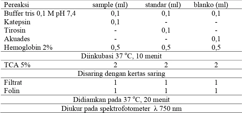 Tabel 3  Prosedur untuk mengukur aktivitas protease katepsin 