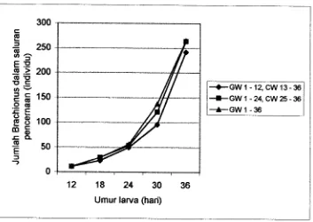 Gambar 4. Hubungan antara laju konsumsi pakan absolut dengan lama waktu larva ikan bandeng (Chanos chanos Forskal) dipelihara dalam media "green water" 