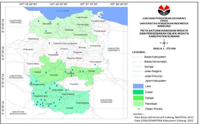 Gambar 1.1 Peta Satuan Kawasan Wisata dan Persebaran Objek Wisata Kabupaten Subang 