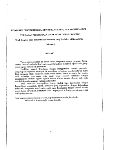 Pengaruh Dewan Direksi Dewan Komisaris Dan Komite Audit Terhadap Penerimaan Opini Audit Going