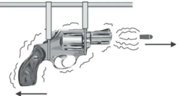Gambar 5. Sebuah Pistol yang Digantung pada Seutas Tali merupakan ContohAplikasi Hukum Kekekalan Momentum