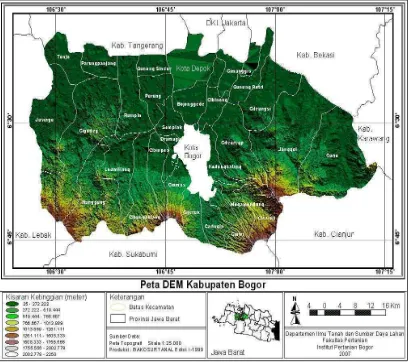 Gambar 3. Peta Digital Elevation Model Kabupaten Bogor
