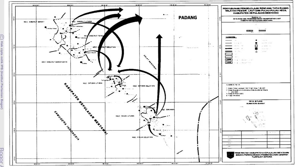 Fig.  3  The  Map  of  Marine  Transportation  Line  to  Mentawai  Islands  From  Padang  City,  Sumatera  Province(Sources  : 