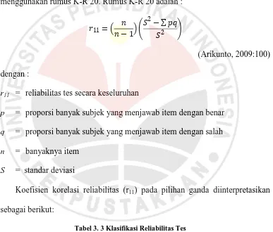 Tabel 3. 3 Klasifikasi Reliabilitas Tes 