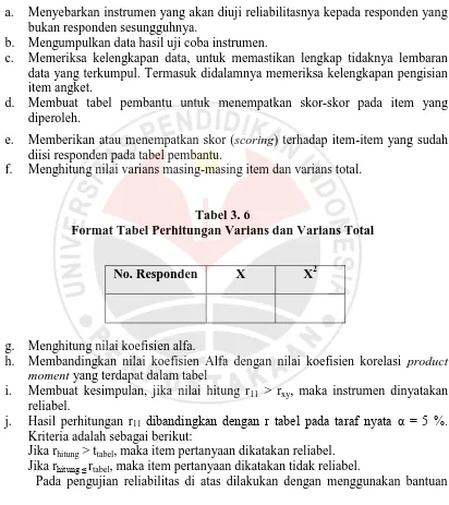 Tabel 3. 6  Format Tabel Perhitungan Varians dan Varians Total 