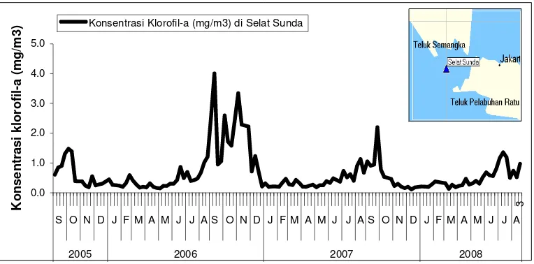 Gambar 6. Fluktuasi klorofil-a di Selat Sunda pada September 2005 sampai             Agustus 2008  