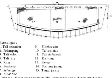 Gambar 8 Desain jaring Soma pajeko (mini purse seine) di perairan Tidore 