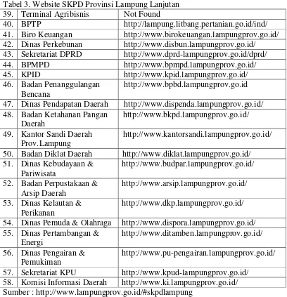 Tabel 3. Website SKPD Provinsi Lampung Lanjutan 