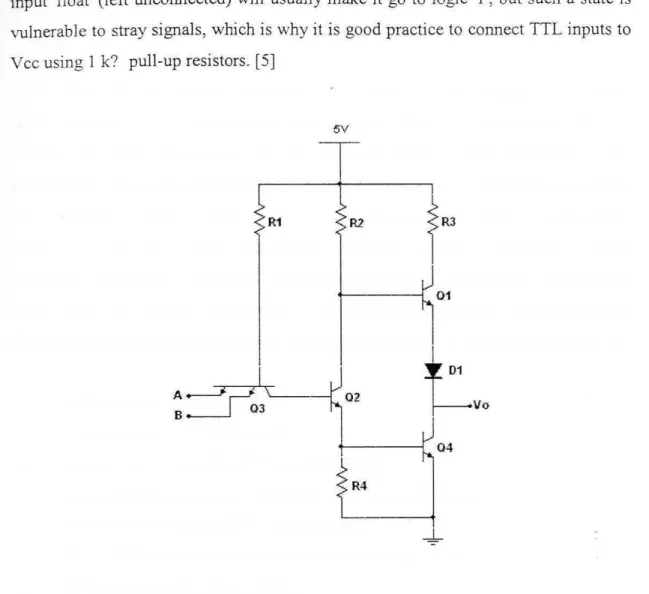Figure 2.1: Basic 2 input TTL NAND gate with totem pole [2]. 