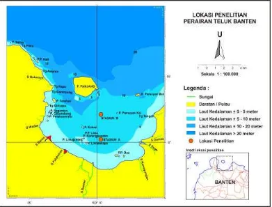 Gambar 5.  Lokasi penelitian  perairan Teluk Banten (dimodifikasi dari                             Anonimous 1990)