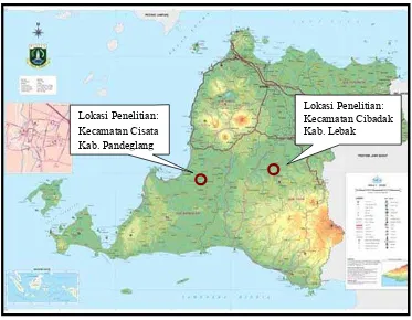 Gambar 1  Peta lokasi penelitian di Provinsi Banten. 