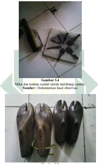 Gambar 3.4  Mika dan tatahan sandal (untuk melubangi sandal) 