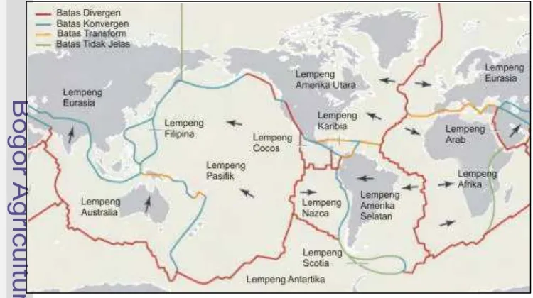Gambar 1.  Peta sebaran lempeng tektonik dunia   