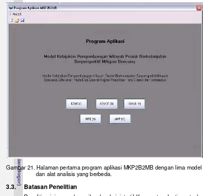 Gambar 21. Halaman pertama program aplikasi MKP2B2MB dengan lima model 