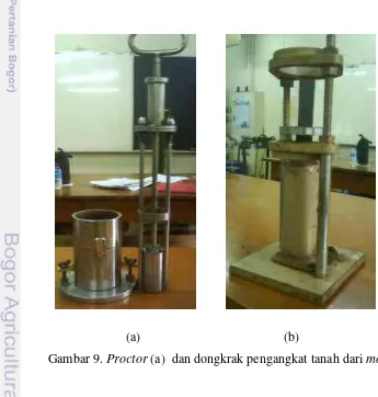 Gambar 9. Proctor (a)  dan dongkrak pengangkat tanah dari mold (b) 