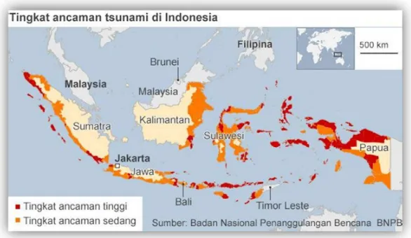 Gambar 2.1 Peta ancaman tsunami di indomesia 