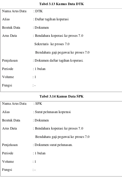 Tabel 3.13 Kamus Data DTK 