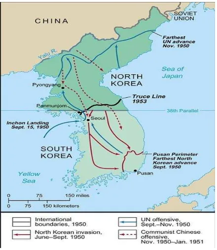 Gambar 2.3 : Peta alur serangan Korea Utara terhadap wilayah Korea Selatan Sumber : Google 