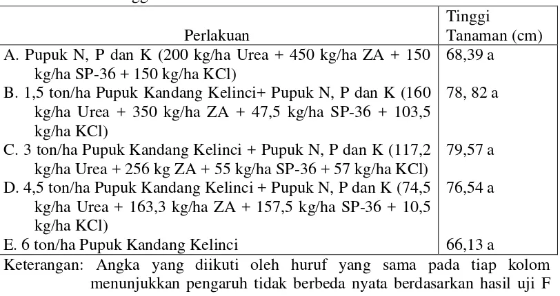 Tabel 2. Rerata Tinggi Tanaman Cabai Merah 