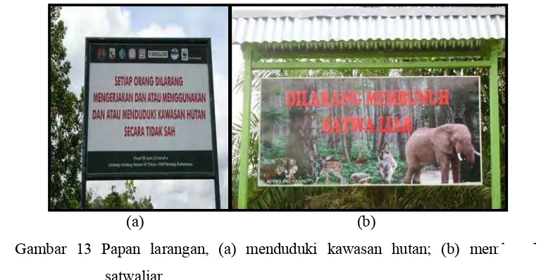 Gambar 13 Papan larangan, (a) menduduki kawasan hutan; (b) membunuh 
