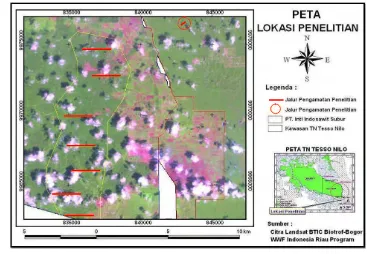Gambar 1  Peta lokasi penelitian TNTN dan kebun kelapa sawit PT. Inti Indosawit Subur 
