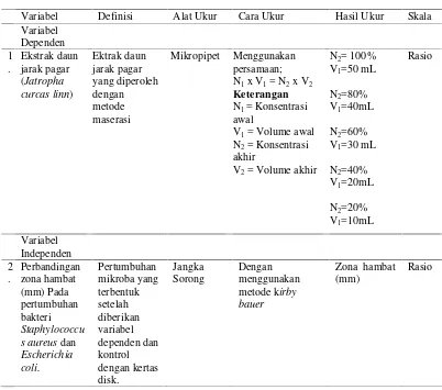 Tabel 2. Definisi operasional variabel dependen dan independen penelitian