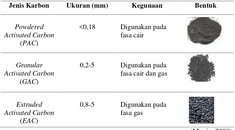 Tabel 1. Klasifikasi kasi karbon aktif berdasarkan bentuknya
