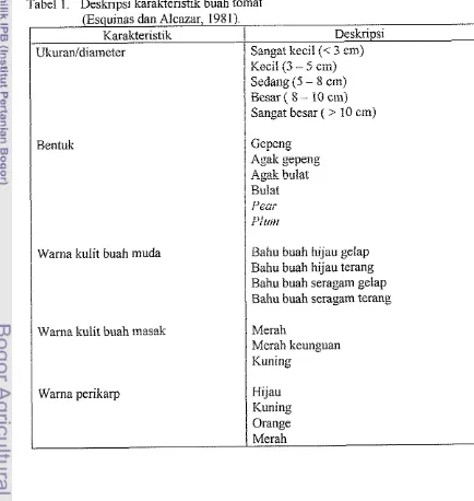 Tabel 1. Deskripsi karakteristik buah tornat 