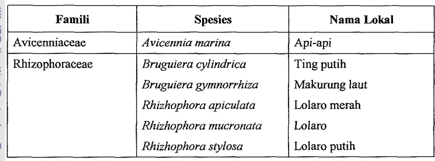 Tabel 7. Taksonomi spesies mangrove 