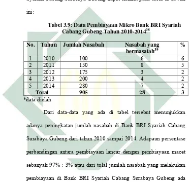 Tabel 3.9: Data Pembiayaan Mikro Bank BRI Syariah 