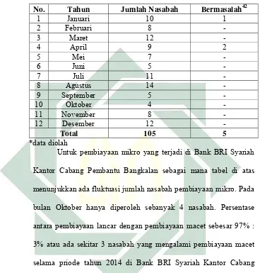 Tabel 3.10: Data Pembiayaan Mikro Bank BRI Syariah Kantor Cabang Pembantu Bangkalan 201441 