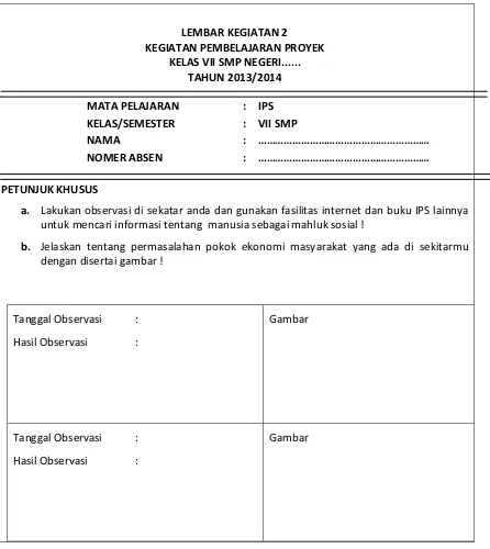 Tanggal Observasi :  Hasil Observasi :  Gambar  