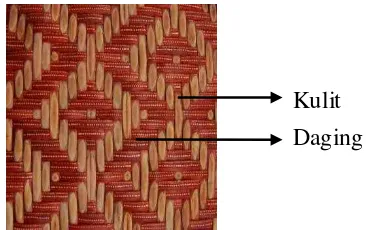 Gambar 10.  Perbedaan penampilan finishing batik antara kulit bambu dan daging 