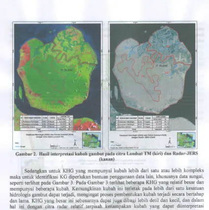Gambar 2. Hasil interpretasi kubah gambut pada citra Landsat TM (kiri) dan Radar-JERS
